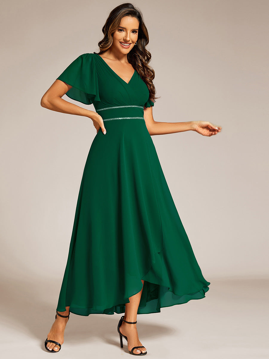 High-Low Flowy Chiffon Wedding Guest Dress #color_Dark Green