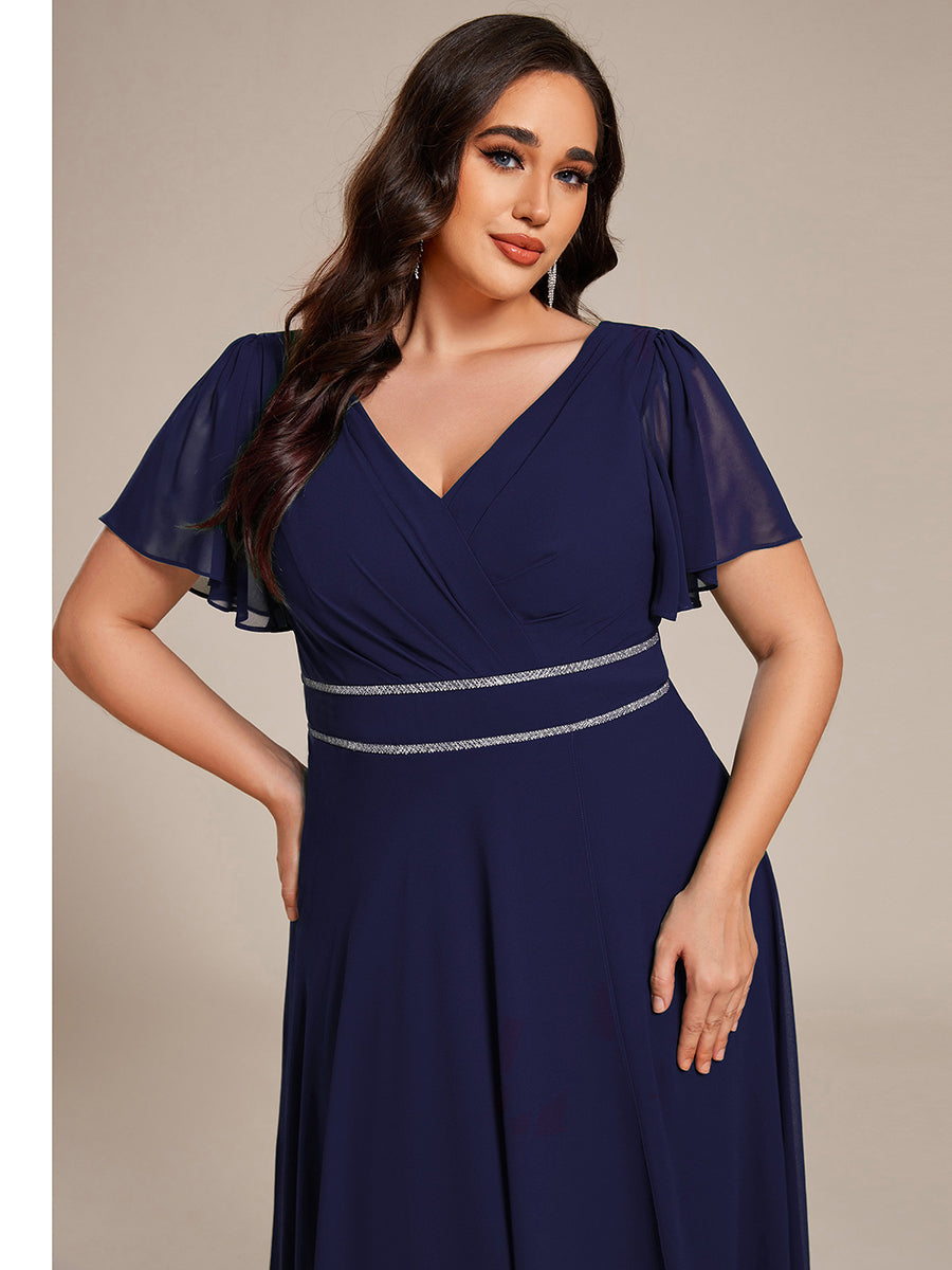 High-Low Flowy Chiffon Wedding Guest Dress #color_Navy Blue