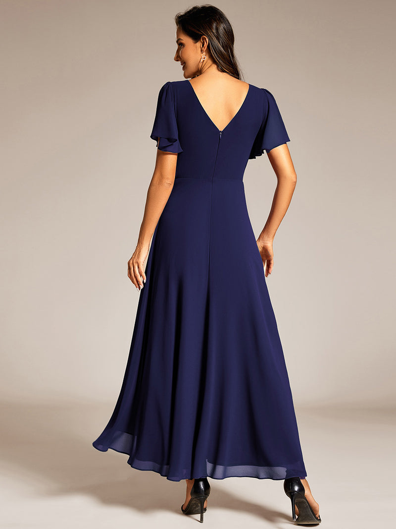 Elegant A-Line V-Neck Waist Trimmed Chiffon Wedding Guest Dress