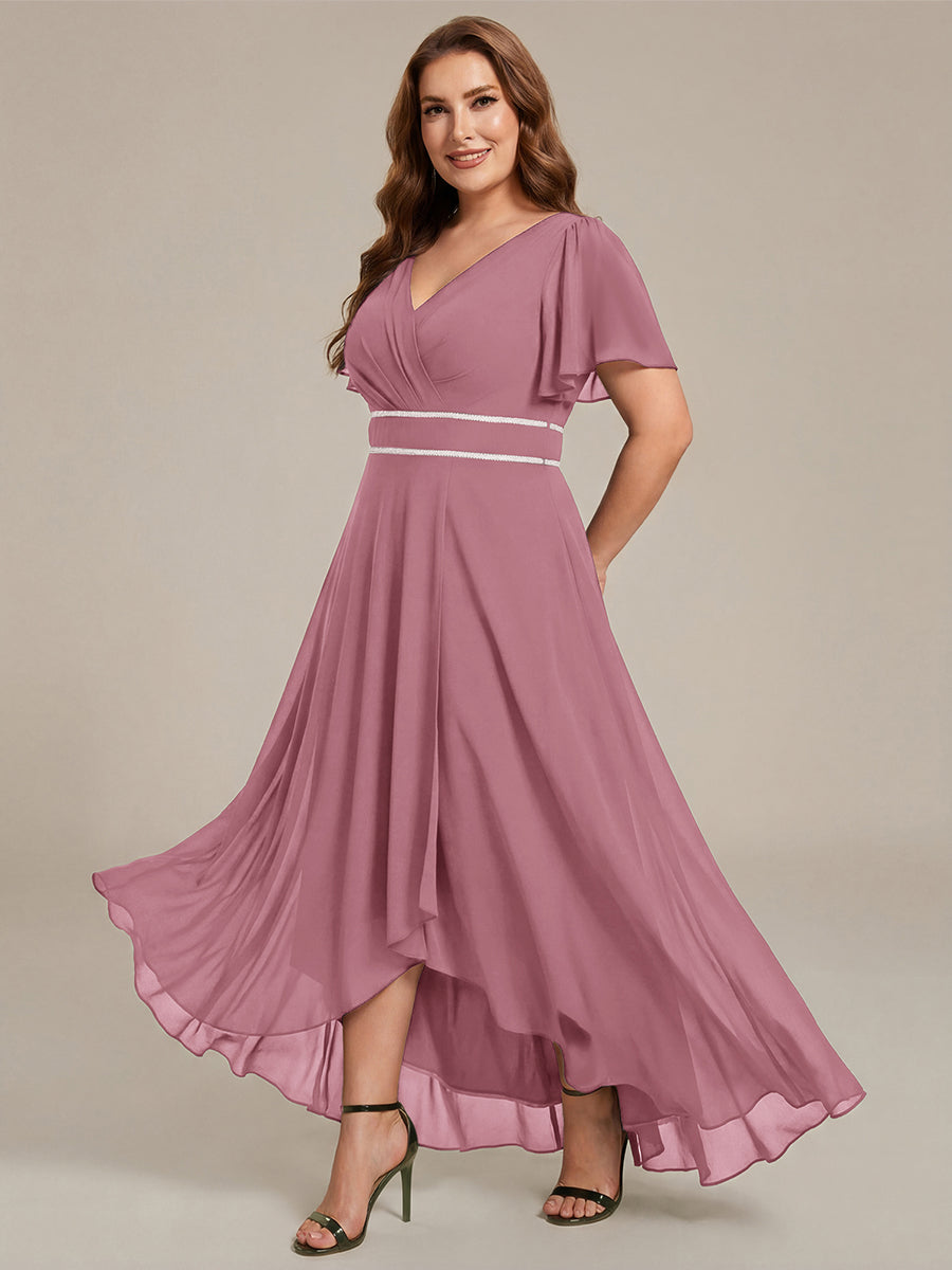 Double V-Neck Waist Trimmed Chiffon Formal Evening Dress #color_Purple Orchid
