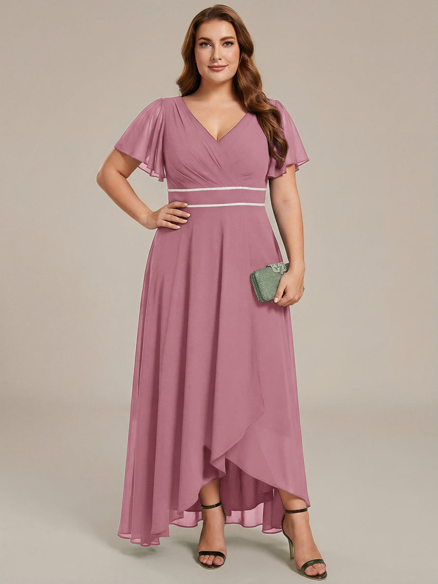 Double V-Neck Waist Trimmed Chiffon Formal Evening Dress #color_Purple Orchid