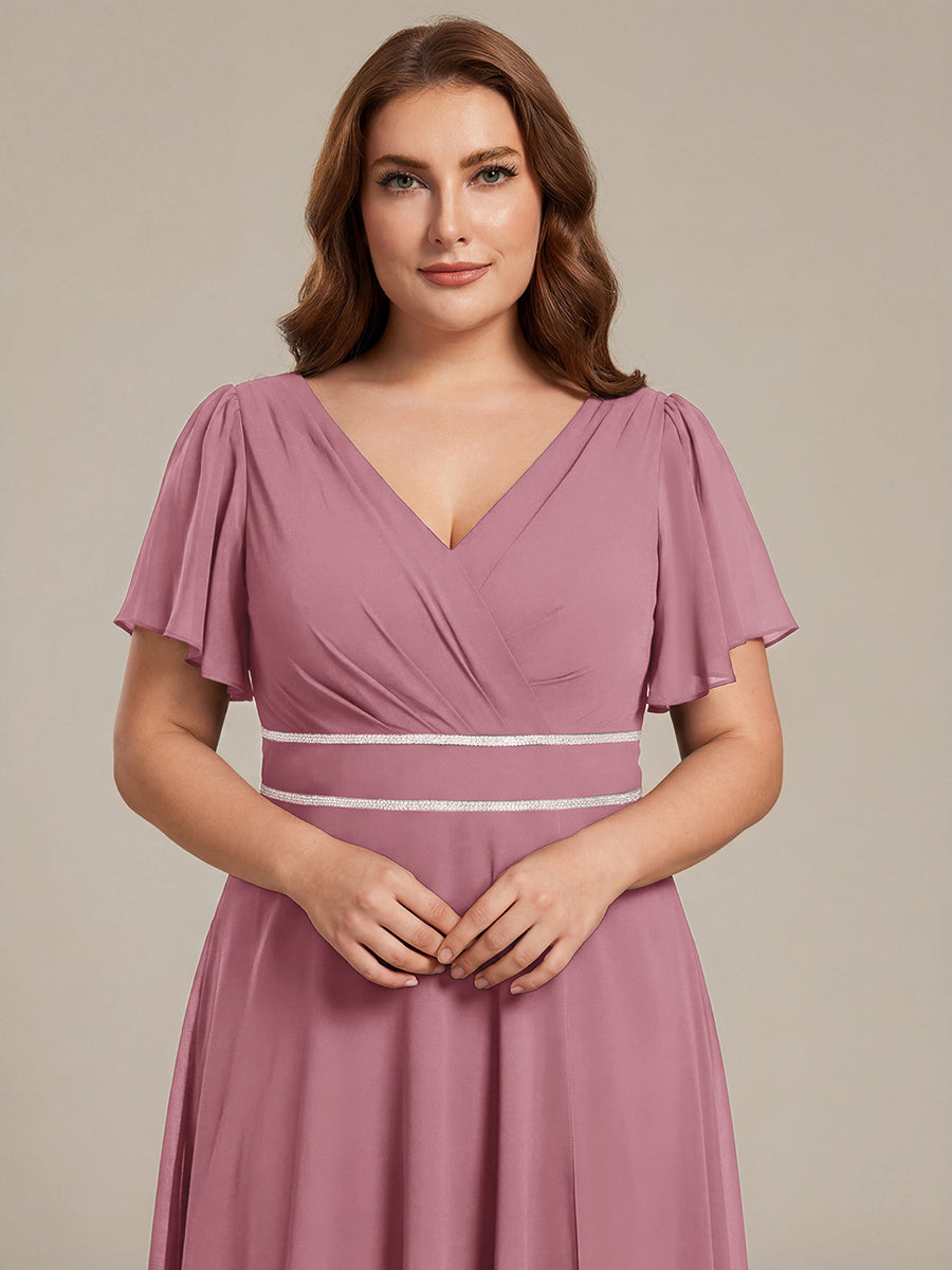 Double V-Neck Waist Trimmed Chiffon Formal Evening Dress #color_Purple Orchid