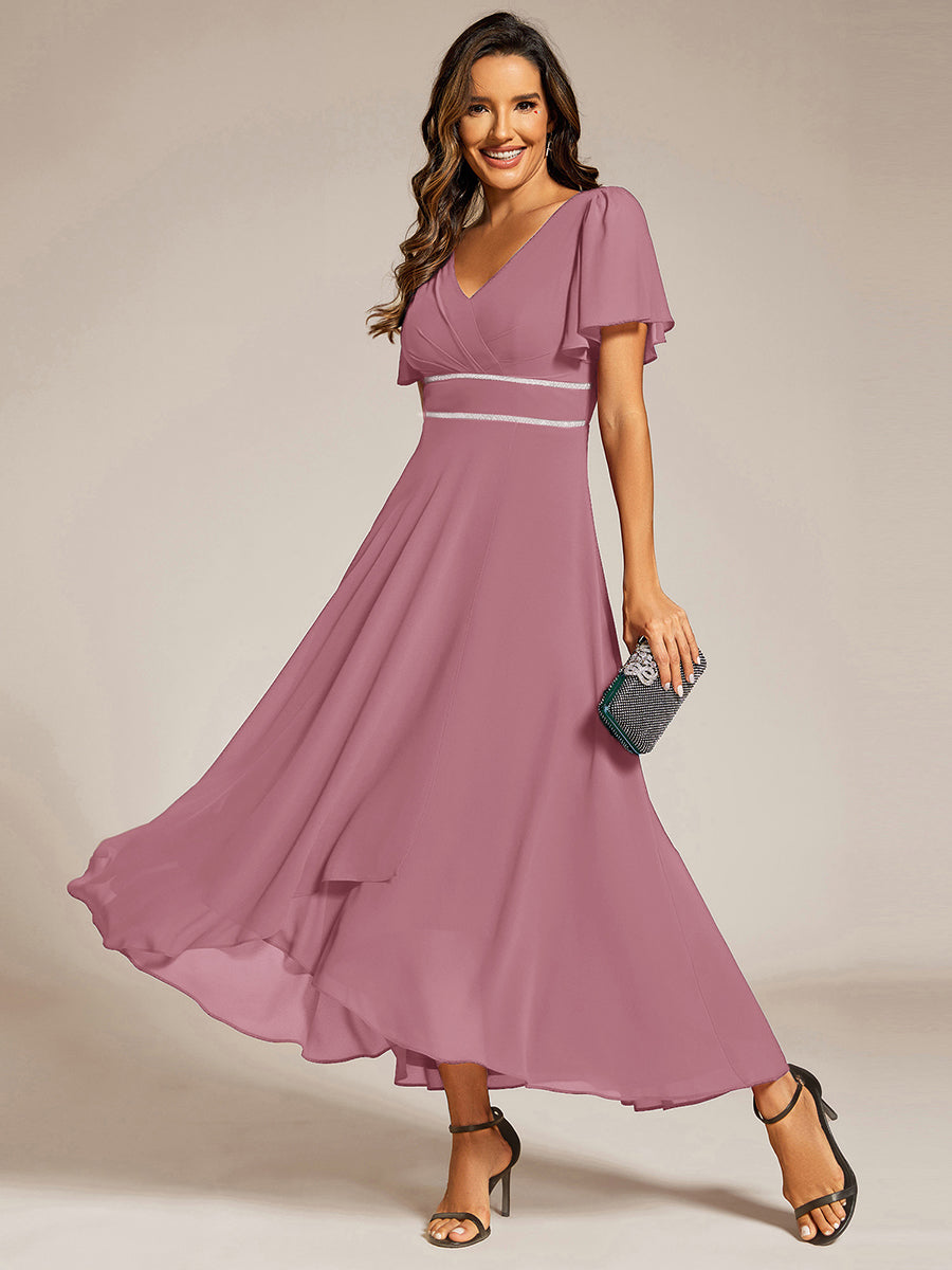 Double V-Neck Waist Trimmed Chiffon Formal Evening Dress #color_Purple Orchid