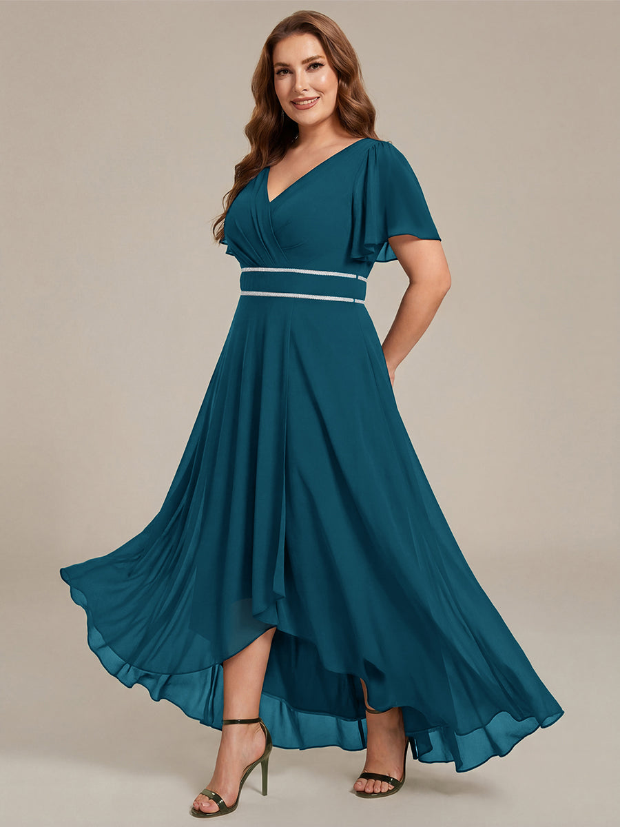 High-Low Flowy Chiffon Wedding Guest Dress #color_Teal Blue