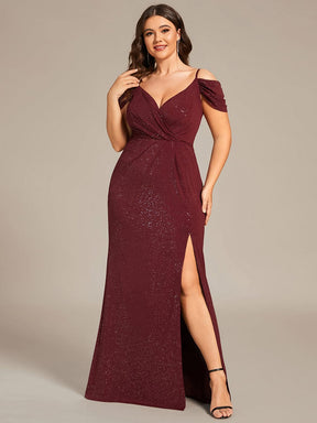 Plus Size V-Neck Cold Shoulder Floor-Length Evening Dress