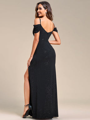 V-Neck Cold Shoulder Floor-Length Evening Dress