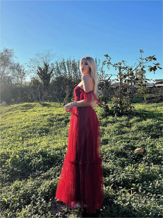 ever LUCIE|Off-Shoulder Sweetheart Double Layer Pleated Bridesmaid Dress Fan Photos 23

