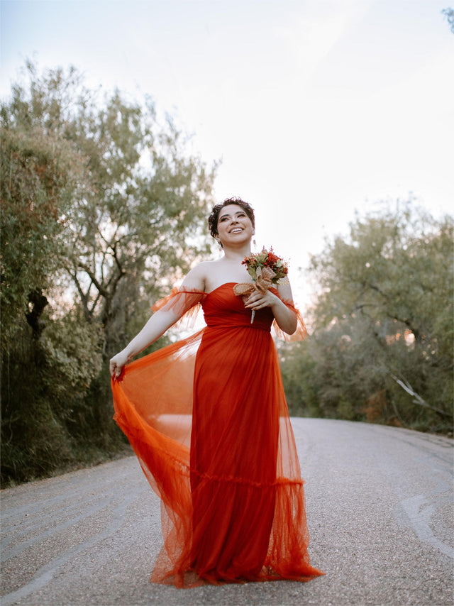 ever LUCIE|Off-Shoulder Sweetheart Double Layer Pleated Bridesmaid Dress Fan Photos 4
