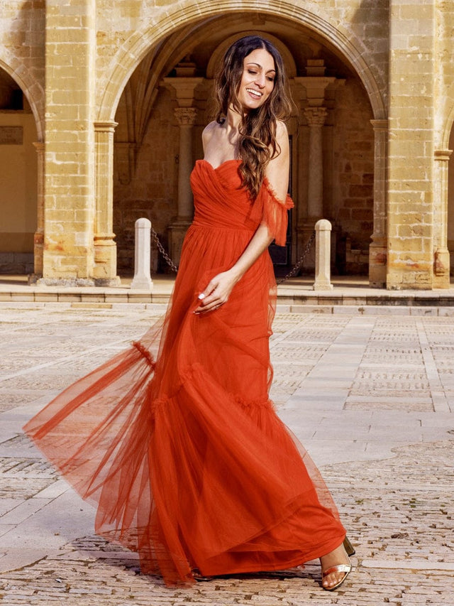 ever LUCIE|Off-Shoulder Sweetheart Double Layer Pleated Bridesmaid Dress Fan Photos 14
