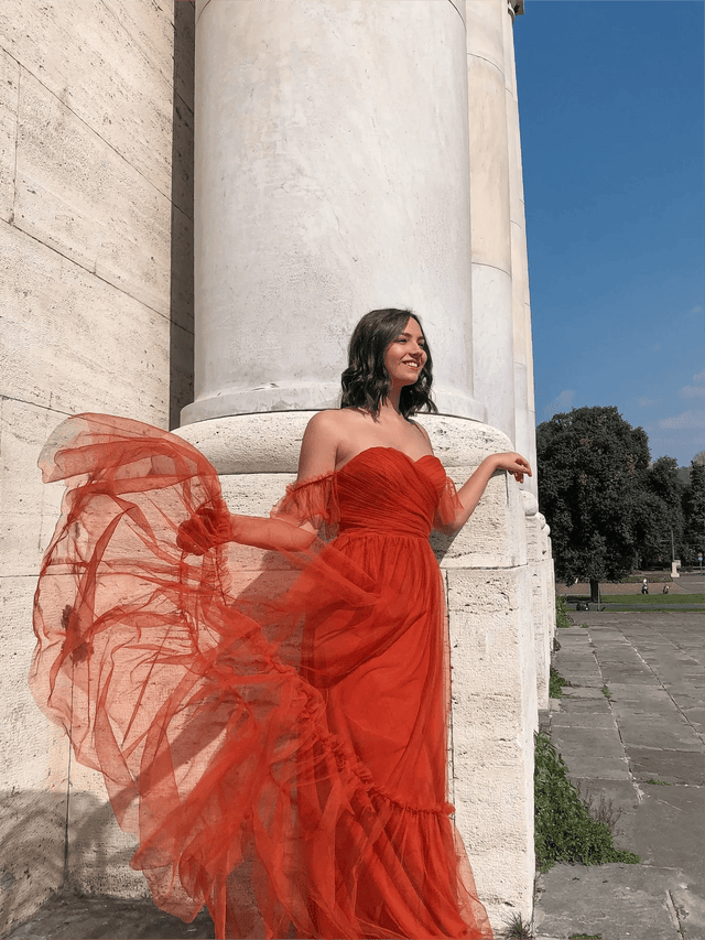 ever LUCIE|Off-Shoulder Sweetheart Double Layer Pleated Bridesmaid Dress Fan Photos 11

