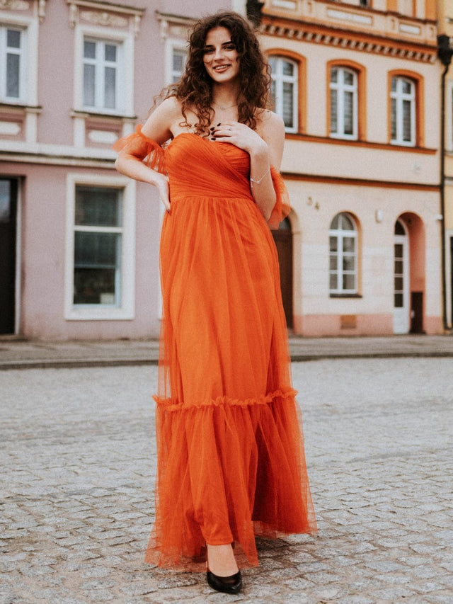 ever LUCIE|Off-Shoulder Sweetheart Double Layer Pleated Bridesmaid Dress Fan Photos 17
