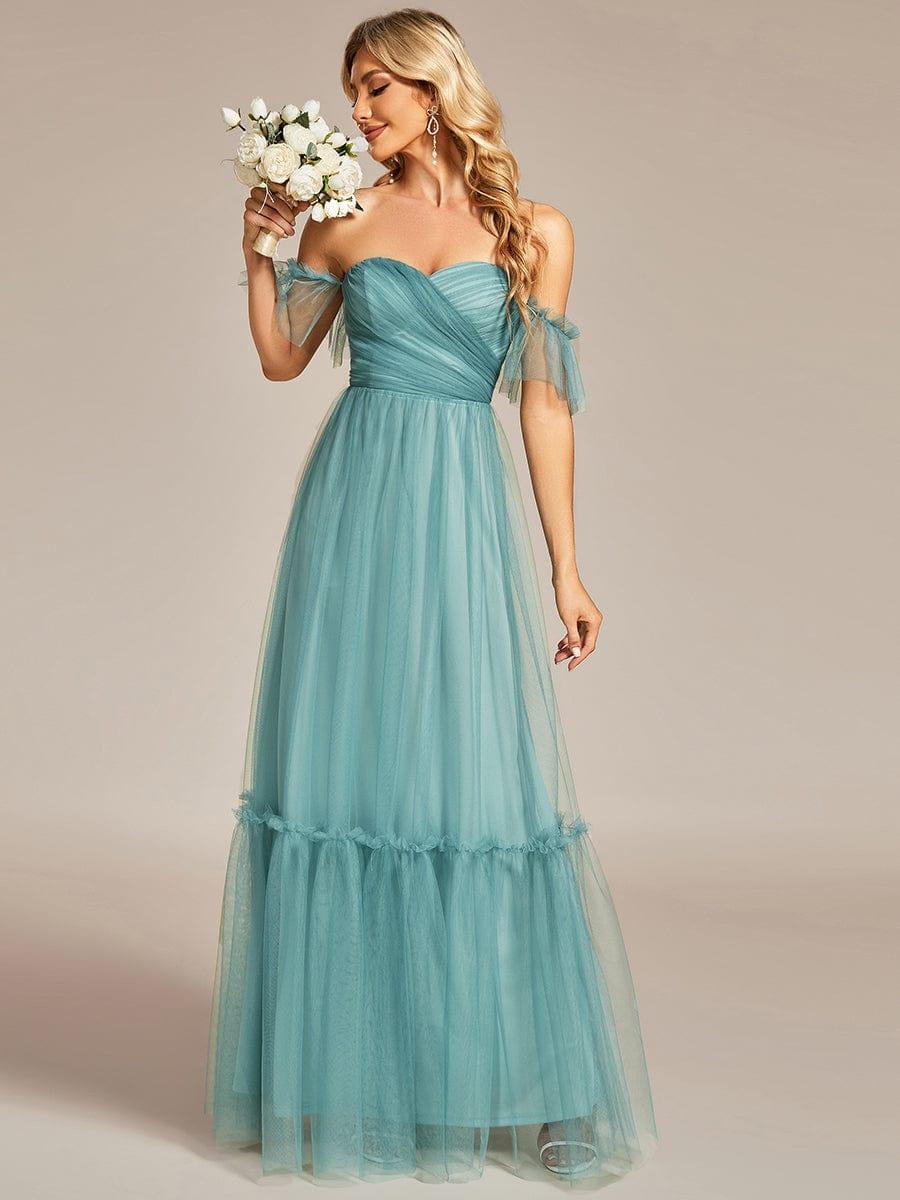 Custom Size Off-Shoulder Sweetheart Double Layer Pleated Evening Dress #color_Light Teal