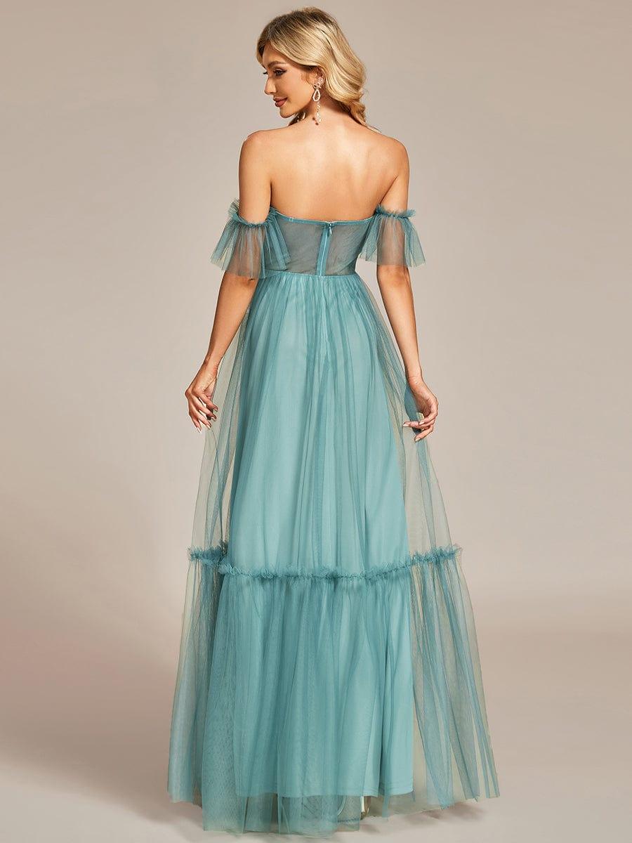 Custom Size Off-Shoulder Sweetheart Double Layer Pleated Evening Dress #color_Light Teal