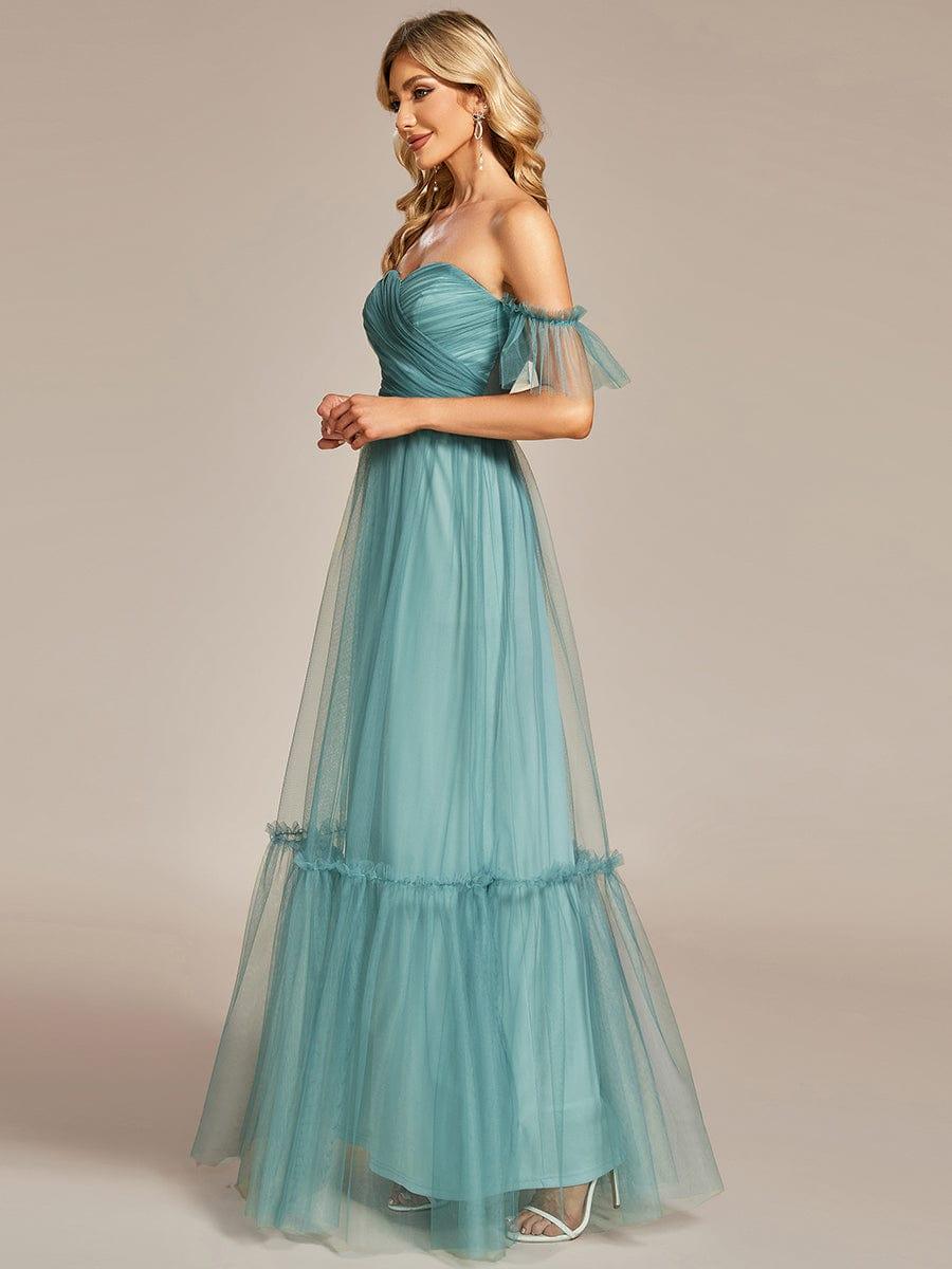 Custom Size Off-Shoulder Sweetheart Double Layer Pleated Evening Dress #color_Light Teal