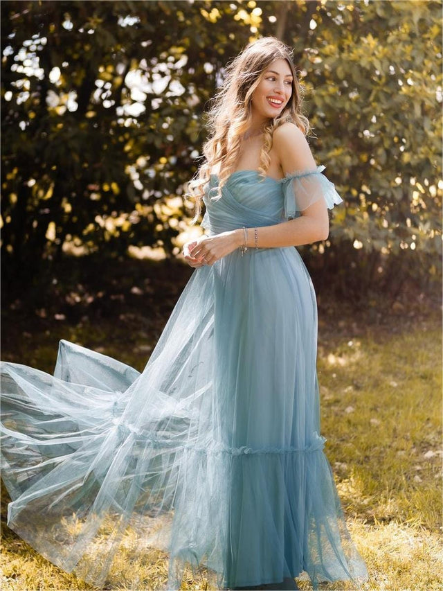 ever LUCIE|Off-Shoulder Sweetheart Double Layer Pleated Bridesmaid Dress Fan Photos 24
