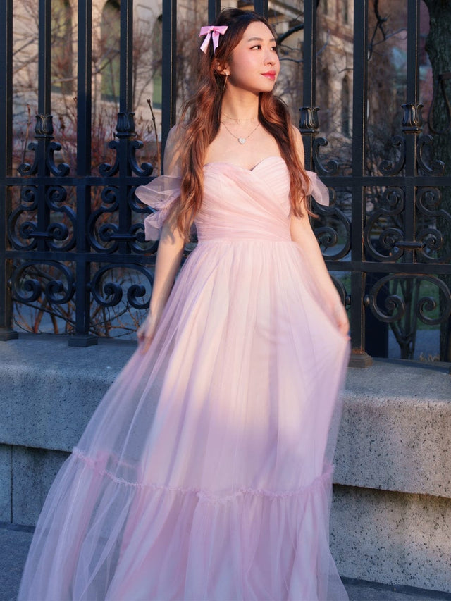 ever LUCIE|Off-Shoulder Sweetheart Double Layer Pleated Bridesmaid Dress Fan Photos 2
