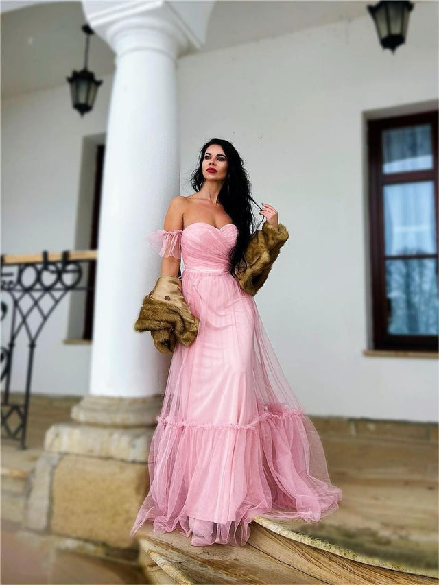 ever LUCIE|Off-Shoulder Sweetheart Double Layer Pleated Bridesmaid Dress Fan Photos 21
