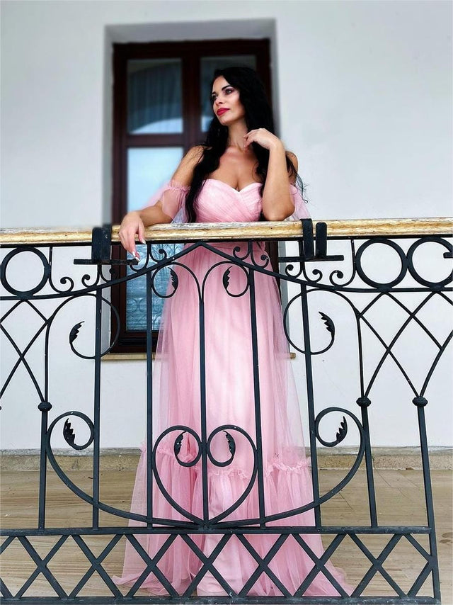 ever LUCIE|Off-Shoulder Sweetheart Double Layer Pleated Bridesmaid Dress Fan Photos 22
