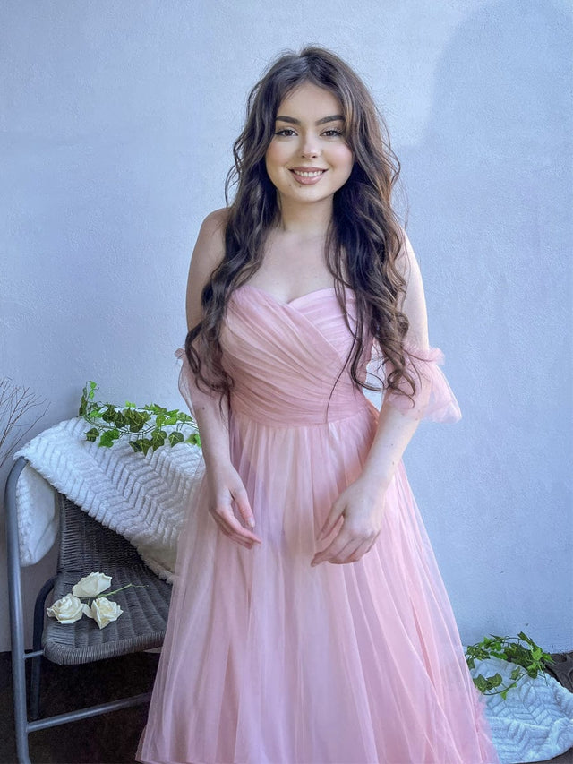 ever LUCIE|Off-Shoulder Sweetheart Double Layer Pleated Bridesmaid Dress Fan Photos 16
