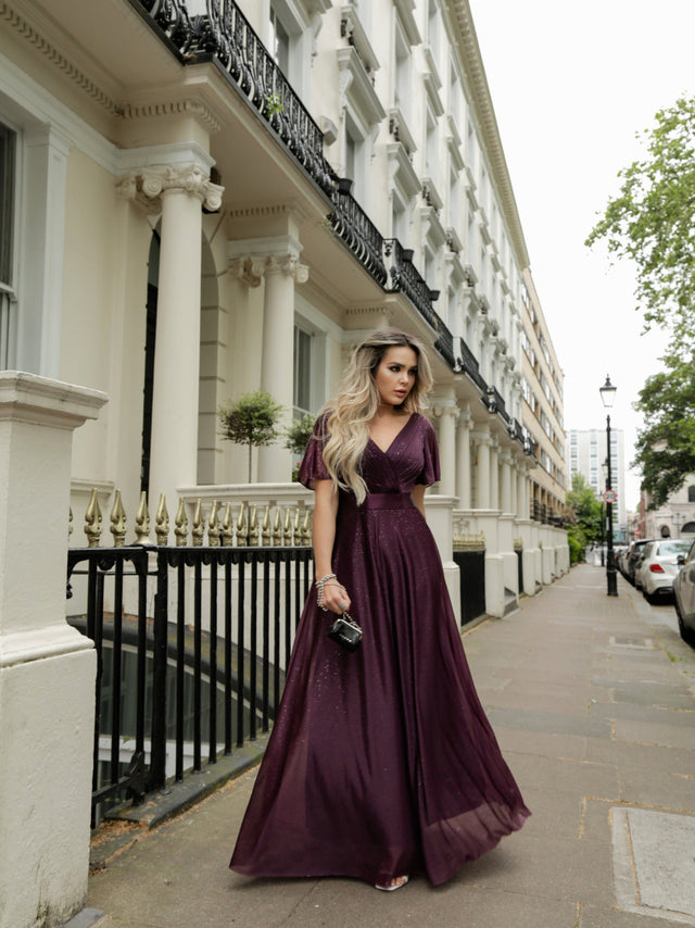 ever LIORÉ|Sparkling Short Sleeve V-Neck Ribbon Waist A-Line Evening Dress Fan Photos 3
