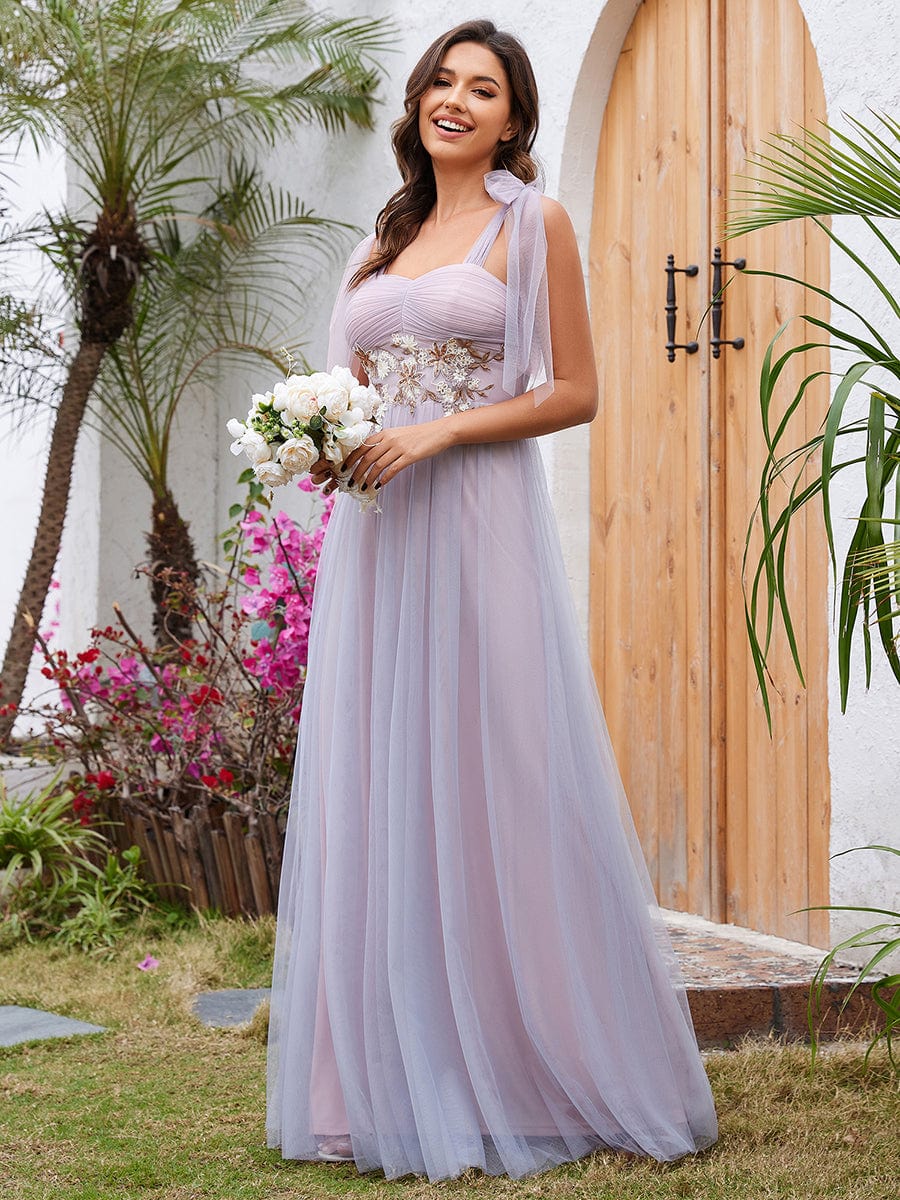 Sweetheart Frenulum Knotting Formal Evening Dress Adorned with Applique #color_Pink
