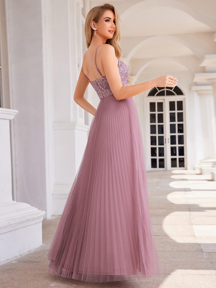High-Waist V-Neck Sequined Bodice Sleeveless Backless Evening Dress #color_Purple Orchid