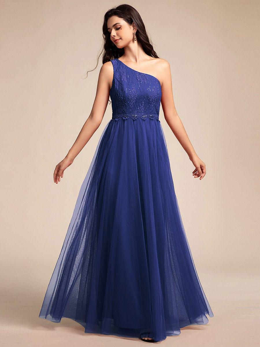 1 shoulder formal dress One-Shoulder Embellished Tulle Evening full cotton skirt At the 2025 inauguration this tight long prom Color:HALOGEN BLUE