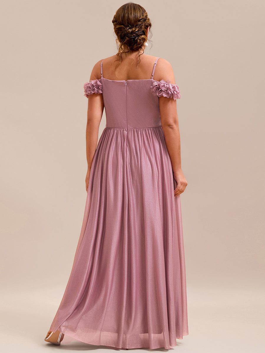 Sparkling V-Neck Floral Cold-Shoulder Evening Dress with Pleated #color_Purple Orchid