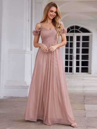 ever AYLANI|Sparkling V-Neck Floral Cold-Shoulder Evening Dress with Pleated