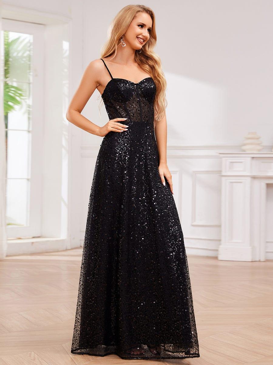 black long spaghetti strap dress Sequin Corset Formal Evening Rosa Clara Eliana Simple baby-doll Size:40F Its sleek silhouette and