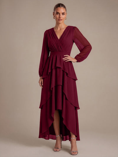 Chiffon Puff Sleeve A-Line Wedding Guest Dress