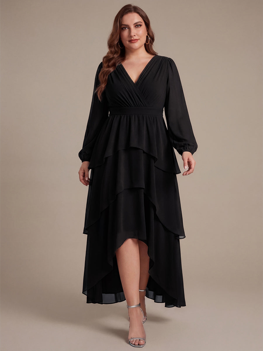 Chiffon Puff Sleeve A-Line Wedding Guest Dress #color_Black