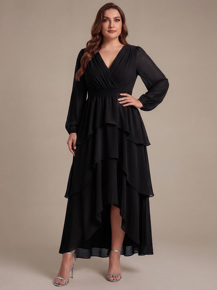 Chiffon Puff Sleeve A-Line Wedding Guest Dress #color_Black