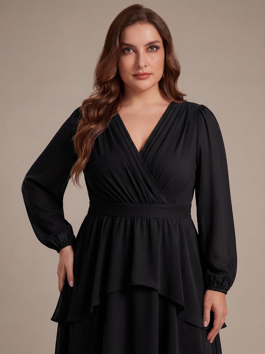 Chiffon Puff Sleeve A-Line Wedding Guest Dress #color_Black