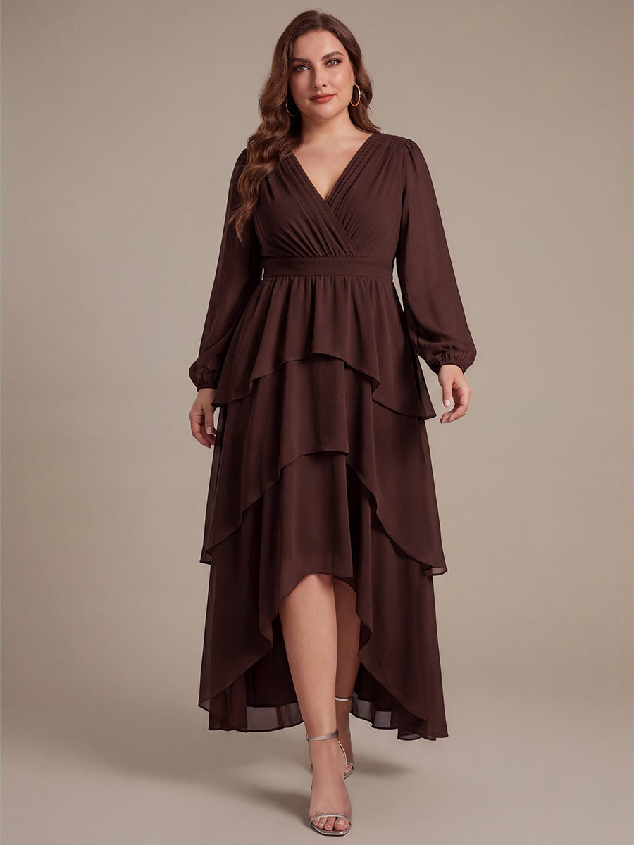 Chiffon Puff Sleeve A-Line Wedding Guest Dress #color_Chocolate Brown