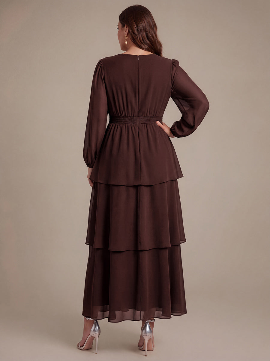 Chiffon Puff Sleeve A-Line Wedding Guest Dress #color_Chocolate Brown
