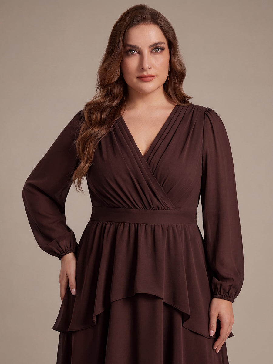 Chiffon Puff Sleeve A-Line Wedding Guest Dress #color_Chocolate Brown