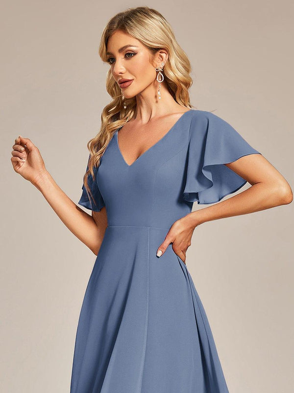 Chiffon V-Neck A-line Ruffle Sleeves Bridesmaid Dress