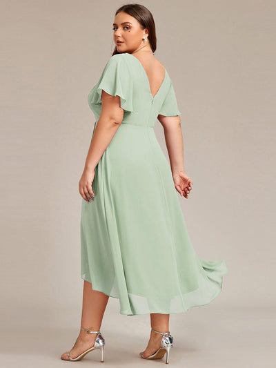 Plus Size Flowing Chiffon V-Neck Ruffle Sleeves Bridesmaid Dress  #color_Mint Green
