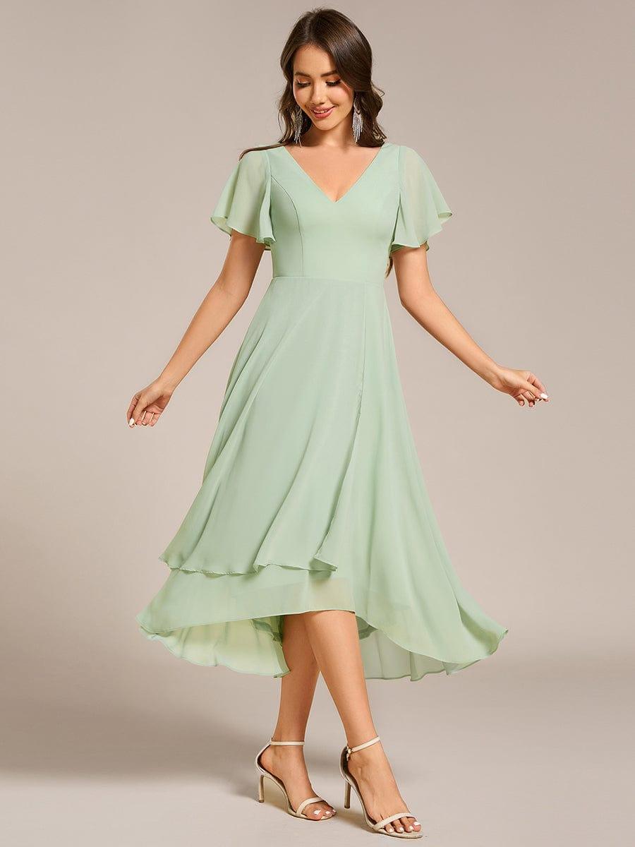 Flowing Chiffon V-Neck Ruffle Sleeves Bridesmaid Dress  #color_Mint Green