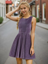 Glitter Short Round Neckline Sleeveless Wedding Guest Dress #color_Dark Purple