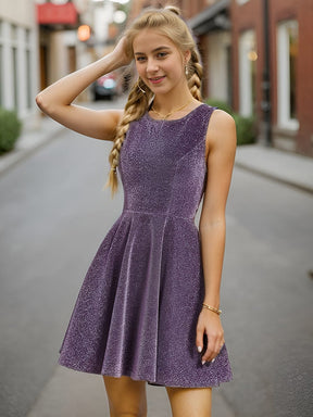 Glitter Round Neckline Sleeveless Short Homecoming Dress