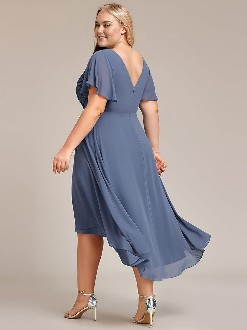 Plus Size Chiffon Knee-length Ruffles Sleeve Pleated A-Line Wedding