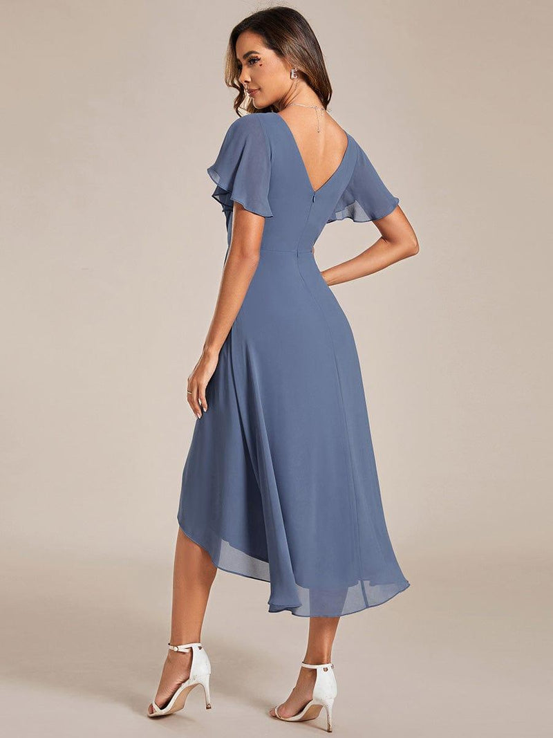 Chiffon Knee-length Ruffles Sleeve Pleated Simple Wedding Guest Dress