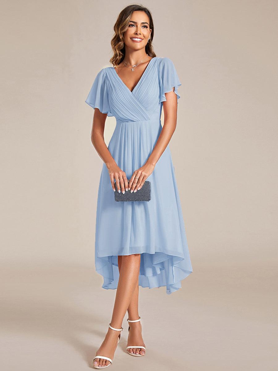 ever FAYE|Chic V Neck High-Low Short Sleeve Wedding Guest Dress ever FAYE|Chic V Neck High-Low Short Sleeve Wedding Guest Dress