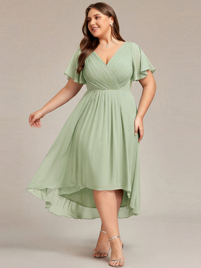 ever FAYE|Plus Size Pleated Midi Ruffles Sleeve Chiffon Bridesmaid Dress
