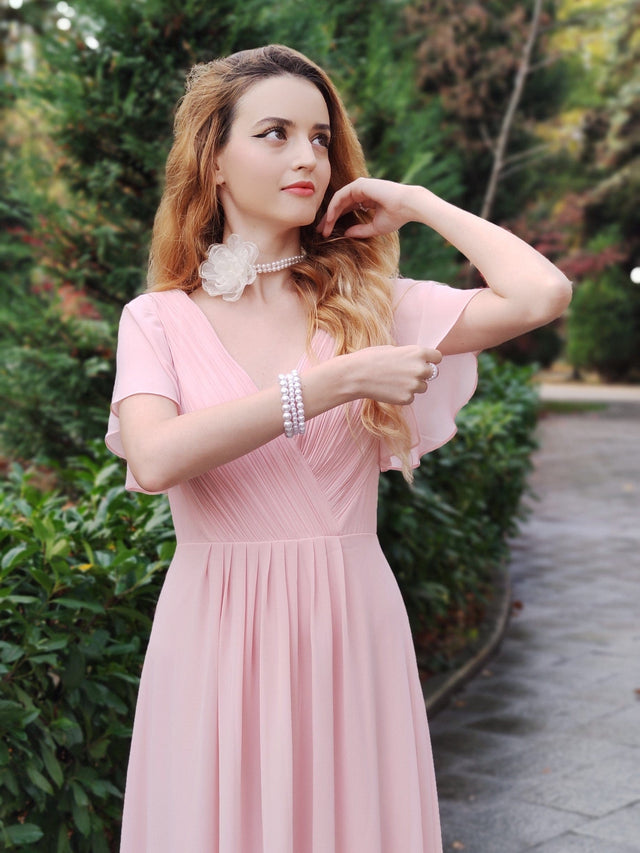 ever FAYE|Plus Size V-Neck Pleated Chiffon Midi Wedding Guest Dress Fan Photos 11
