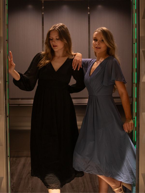 ever FAYE|Plus Size V-Neck Pleated Chiffon Midi Wedding Guest Dress Fan Photos 6
