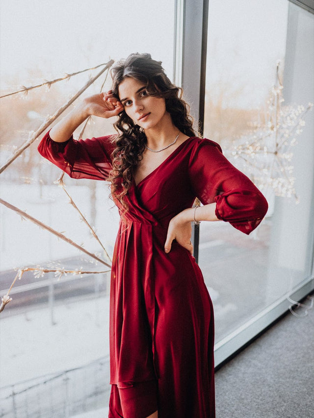ever BRIAR|3/4 Sleeves Asymmetrical Hem A-Line Midi Wedding Guest Dress Fan Photos 8
