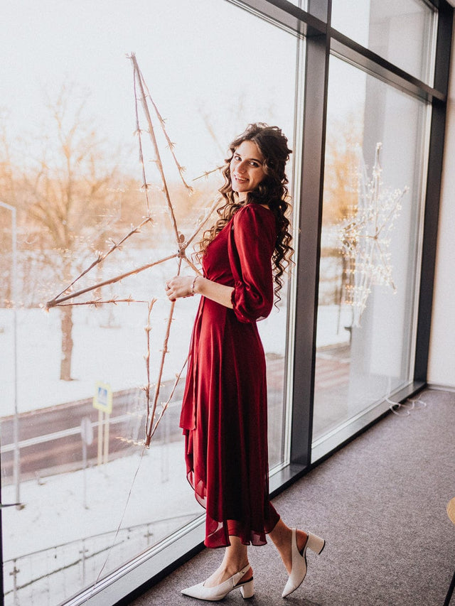 ever BRIAR|3/4 Sleeves Asymmetrical Hem A-Line Midi Wedding Guest Dress Fan Photos 9
